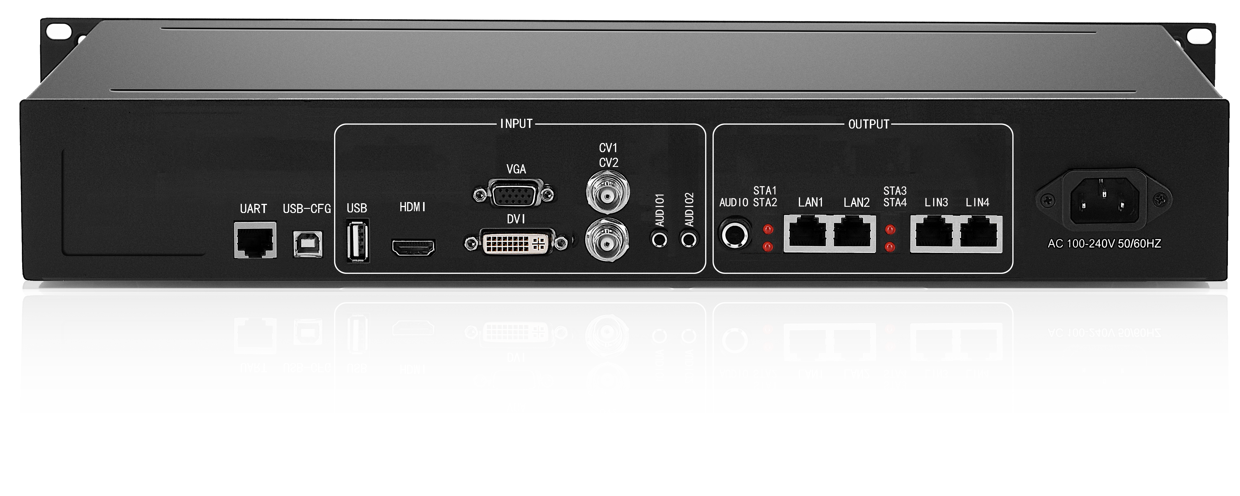 1,audio x 2 输出端口:千兆网口 x 4,audio out x 1 控制端口:usb-cfg